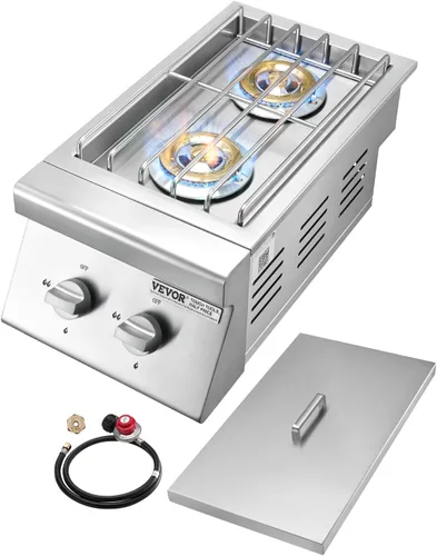 VEVOR Quemadores Laterales Dobles para Asar, 2 x 15,000BTU de Propano Líquido para Cocina al Aire Libre, Convertibles a Gas Natural, Quemadores de
