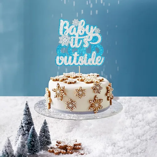 Miniatura 9 de 1 unidad de decoración de pastel de copo de nieve de "Bebé, hace frío afuera" con purpurina, decoración de pastel de baby shower de invierno