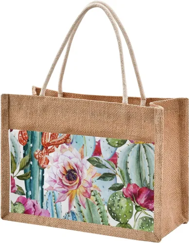 Miniatura 13 de CaTaKu Divertida bolsa de yute con asas y cremallera para gatos, bolsa de arpillera reutilizable con bolsillo frontal de lona, regalo para bodas, 12