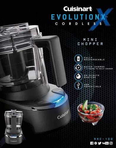 Miniatura 5 de Cuisinart Mini procesador de alimentos y picadora, procesador pequeño para verduras, carnes y más, 4 tazas, eléctrico, negro, RMC-100