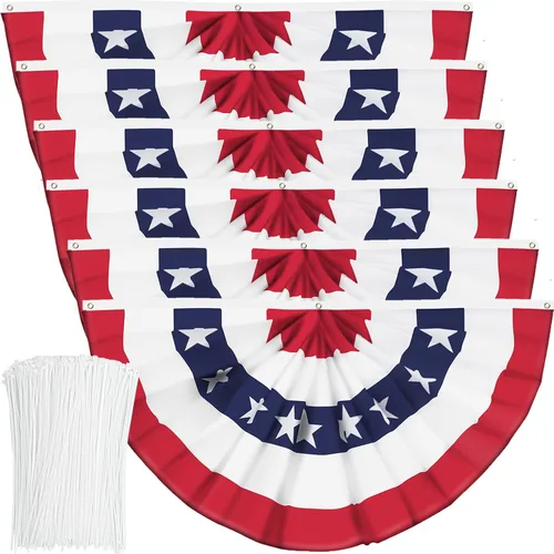 Miniatura 11 de Bandera de abanico plisada de EE. UU., bandera patriótica medio abanico con cabecera de lona y ojales de latón para decoración de fiesta del 4