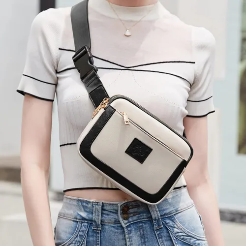 Miniatura 2 de BUG Riñonera bandolera para mujer, beige y negro, Fashtion