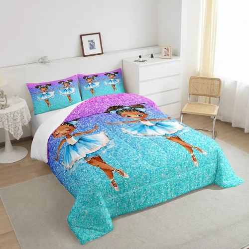 Miniatura 123 de Erosebridal Juego de ropa de cama de princesa de ballet, tamaño Queen, juego de edredón de 3 piezas para niñas bailarinas de ballet, lindo juego