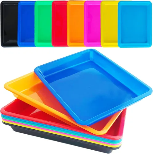 Paquete de 10 bandejas de plástico para arte: bandejas sensoriales de 8 colores para manualidades y proyectos de bricolaje para niños