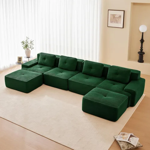 Miniatura 80 de Sofás modulares modulares sin hueso de 82 pulgadas para sala de estar, juego de sofá comprimido de 2 plazas, no requiere montaje, tela de pana, Verde