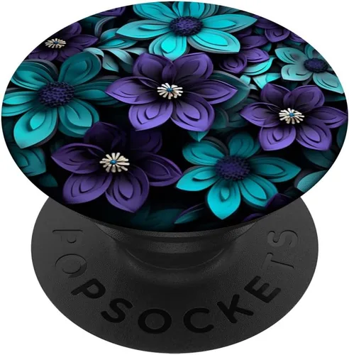 Ramo de flores silvestres de flores verdes y azules, diseño floral morado, PopSockets estándar PopGrip