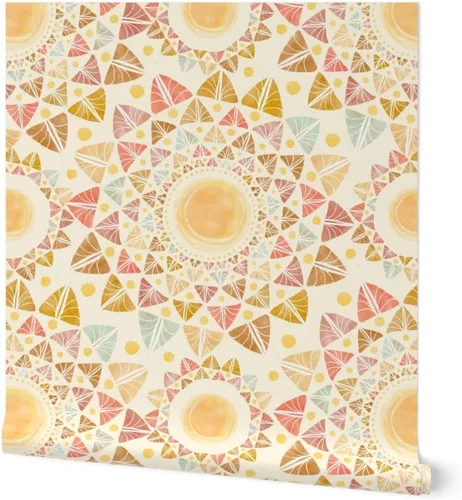 Papel tapiz para despegar y pegar, acuarela hojas de sol, retro, geométrico, feliz sol, colorido, verano, papel tapiz extraíble personalizado por