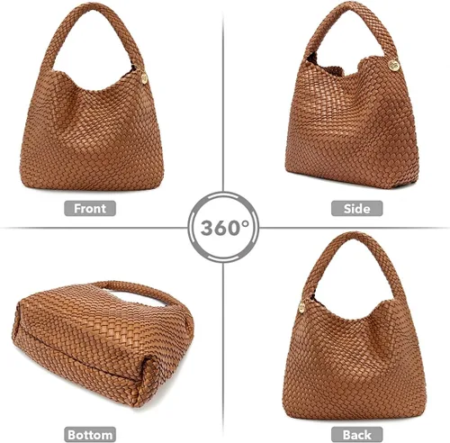 Miniatura 4 de PS PETITE SIMONE Bolso de mano tejido para mujer, bolso grande tejido de cuero, bolso trenzado, bolso tejido color avellana