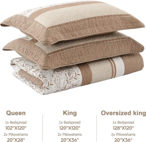 Miniatura 6 de Finlonte Colcha tamaño Queen extragrande de 100 % algodón de 102 x 120 pulgadas, juego de colcha acolchada floral a rayas de granja, edredón ligero