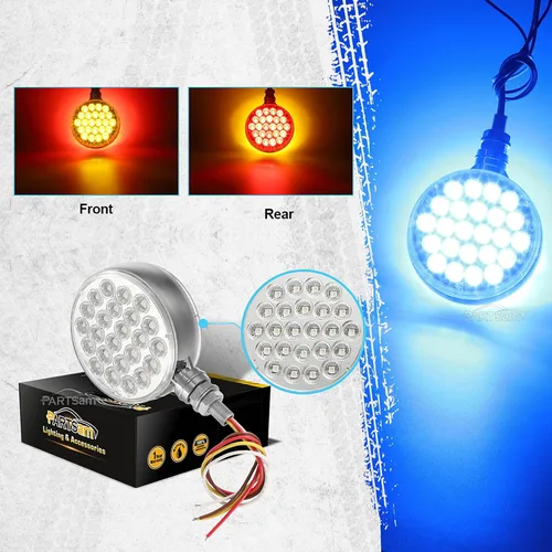 Miniatura 5 de Partsam 2 luces LED redondas de doble cara y luces auxiliares azules, luces LED de pedestal, montaje en poste 48 LED para camión, remolque, espejo