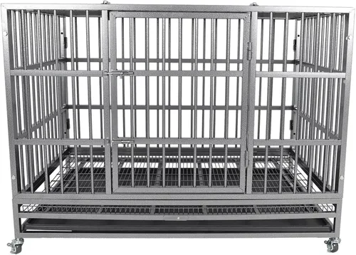 Miniatura 5 de Jaula indestructible para perros, 47 pulgadas, jaula para perros de alta ansiedad con bandejas extraíbles, ruedas y puerta doble, para perros