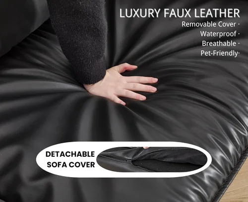 Miniatura 5 de EALSON Leather Cloud - Sofá biplaza de 2 plazas, sofá modular de mediados de siglo moderno y cómodo con funda extraíble y patas de metal para Negro