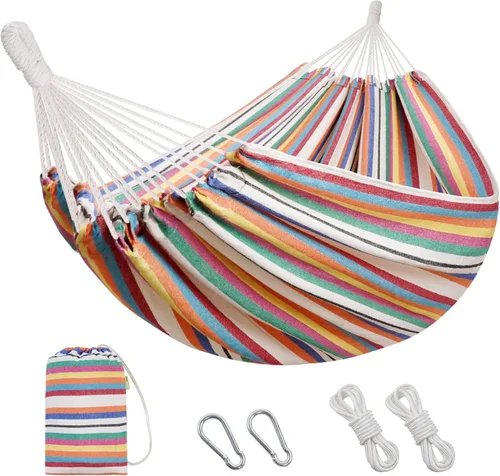 Miniatura 18 de Hamaca brasileña con correas para árboles, hamacas de lona, hamaca portátil con bolsa de transporte para patio trasero, porche, uso en exteriores e