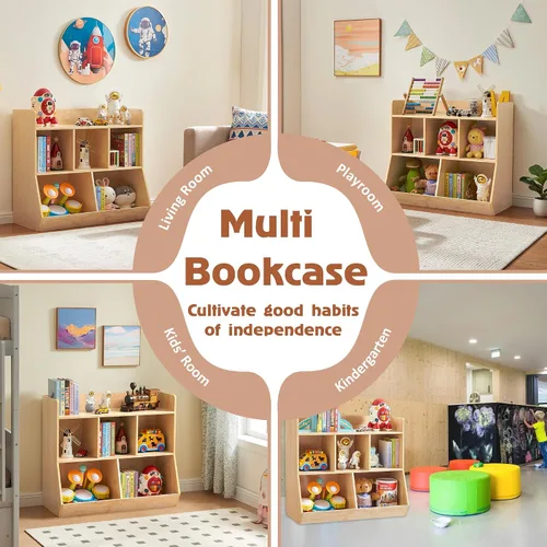 Miniatura 9 de Estante Montessori, organizador de almacenamiento de juguetes de madera contrachapada para libros, juguetes, estantería de 3 estantes, gabinete