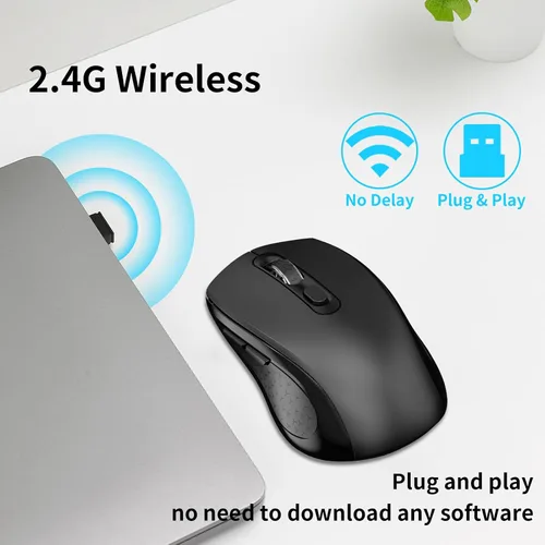 Miniatura 4 de Ratón Inalámbrico Ergonómico, Ratón con Botones Laterales, 2400 DPI, Silencioso y Antideslizante, 2.4Ghz con Receptor USB, 6 Botones, Adecuado