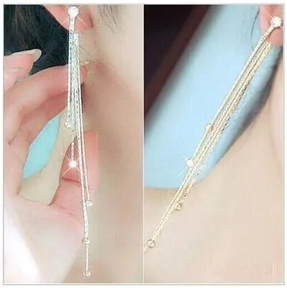 Miniatura 3 de XINSHUN Pendientes largos lineales de diamantes de imitación con borlas largas para mujer