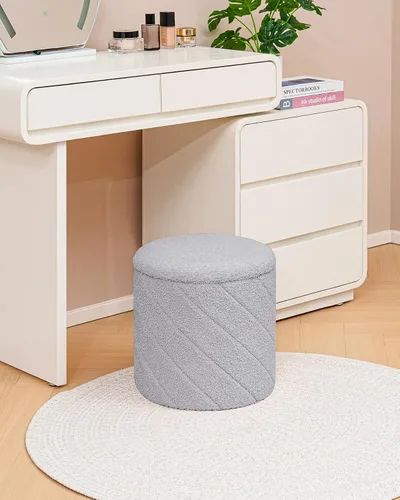 Miniatura 7 de Otomana redonda con almacenamiento, taburete Boucle con tapa de bandeja reversible, mesa de centro otomana plegable para dormitorio, sala de estar