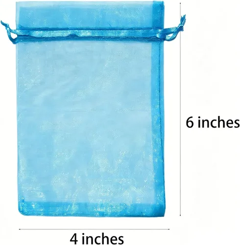 Miniatura 2 de Juego de 50 bolsas de organza de regalo con cordón azul aguamarina de 4 x 6 pulgadas para baby shower, Navidad, boda, recuerdos de fiesta, despedida