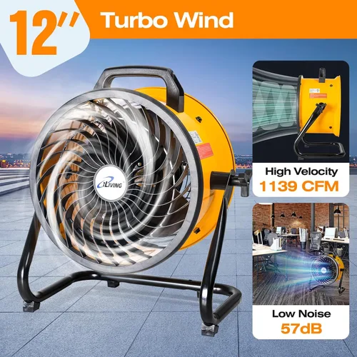 Miniatura 2 de iLiving Ventilador turbo de bajo ruido de 12 pulgadas 1139 CFM de 3 velocidades Circulador de aire portátil para tienda, oficina, invernadero, hogar