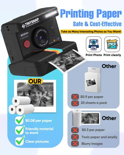 Miniatura 5 de Cámara de impresión instantánea para niños, cámaras para niños con lente dual y pantalla de 2.4 pulgadas, regalos de Navidad y cumpleaños para niñas