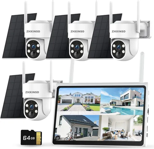 Miniatura 9 de Cámaras de seguridad solar inalámbricas para exteriores: Sistema de seguridad wifi para el hogar con batería solar de 2.5K/4MP UHD, monitor LCD