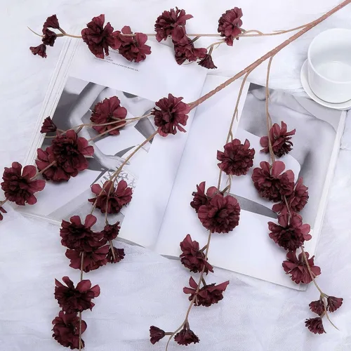 Miniatura 8 de Efavormart - 2 ramas – 42 pulgadas en aerosol de flores de clavel burdeos, ramo de flores de seda – perfecto para mesa, banquete, ceremonias