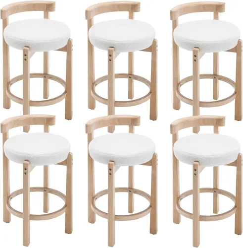 Miniatura 13 de HEAH-YO Taburetes de Bar Modernos de Mediados de Siglo Juego de 2, Taburetes de Mostrador de 26.5" con Respaldo, Taburetes de Bar Tapizados en Lino