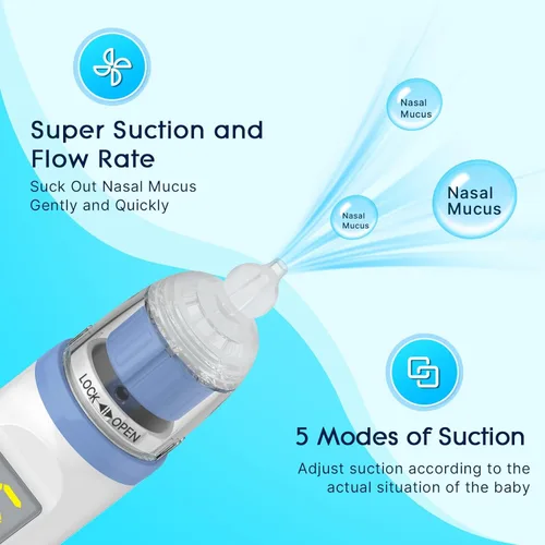 Miniatura 5 de Aspirador nasal eléctrico para bebé, aspirador nasal para niños pequeños, aspirador de nariz recargable para bebés, limpiador de nariz con 3 puntas