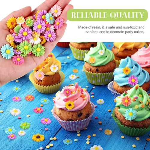 Miniatura 5 de Hicarer 50 piezas de flores de margarita de resina de espalda plana con cuentas de epoxi en forma de margarita, mini margaritas decoradas
