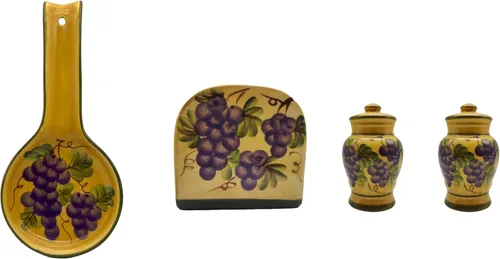 Miniatura 7 de ACK Ceramic Tuscany Roamer Rooster - Juego de 4 estufas de cerámica pintadas a mano, coctelera y salera, servilletero y soporte para cuchara, Roamer