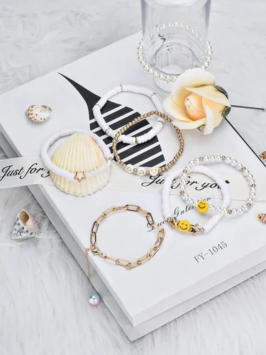 Miniatura 3 de Abitoncc Preppy Heishi - Juego de pulseras de surfista para niñas adolescentes, bonitos aretes estéticos, anillos estéticos preppy coloridos de oro