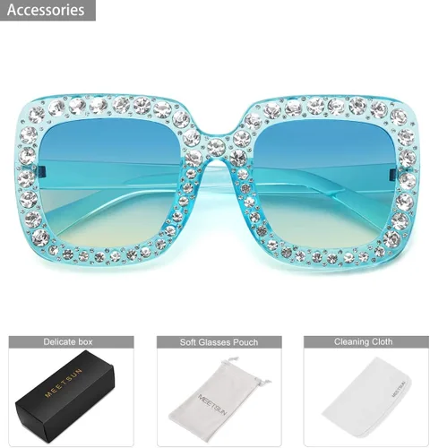 Miniatura 6 de MEETSUN Elton Square Rhinestone Sunglasses Oversized Bling for Women with Diamond Frames 70s Retro for Beach & Disco