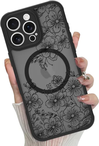 Miniatura 52 de Funda magnética para iPhone 17 Pro [compatible con MagSafe], bonita funda de moda con estampado de leopardo negro, translúcida, mate, parte trasera