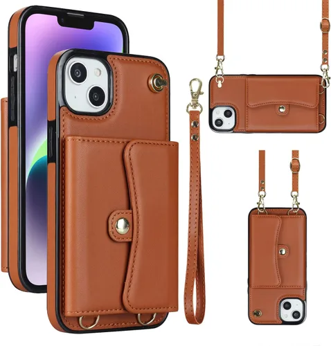 Miniatura 11 de Funda para iPhone 13 de 6.1 pulgadas, bolso cruzado con correa de hombro, funda protectora de moda para iPhone 13 (oro rosa)