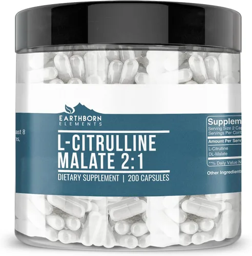 Earthborn Elements L-citrulina DL-malato 2:1, 200 cápsulas, puro y sin diluir, sin aditivos