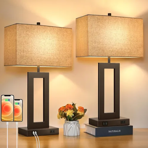 Miniatura 19 de TOBUSA Juego de 2 lámparas de mesa de 28 pulgadas de alto para salas de estar, modernas lámparas de mesa negras con control táctil para dormitorio