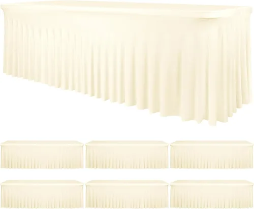 Miniatura 31 de fani Paquete de 2 faldas de mesa elásticas negras para mesa rectangular de 6 pies, manteles elásticos de elastano lavables con falda, mantel