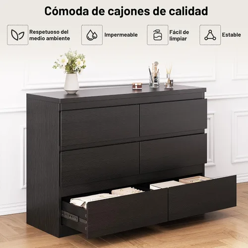 Miniatura 6 de Jocoevol Cómoda Moderna Negra de 6 Cajones - Cómoda Simple para Dormitorio, Closet, Sala de Estar, Pasillo, Entrada, Cómoda Doble de Almacenamiento