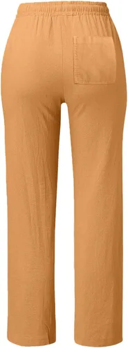 Miniatura 2 de Pantalones de lino para mujer, casuales, con cordón, color sólido, algodón, holgados, con bolsillos