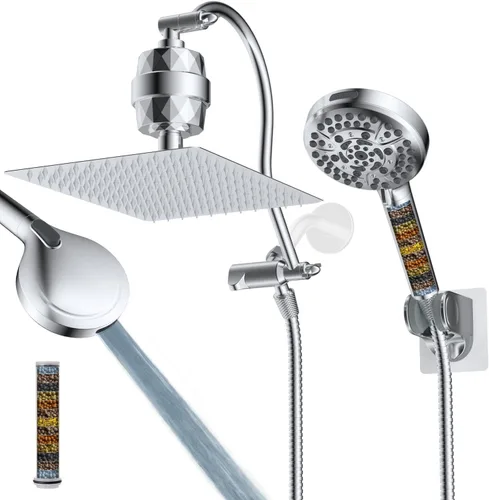 Miniatura 15 de Hibbent All Metal Combo de Cabezal de Ducha de Lluvia de 12 pulgadas con Doble Filtro, Cabezal de Ducha de Mano de Alta Presión con Brazo de Acabado