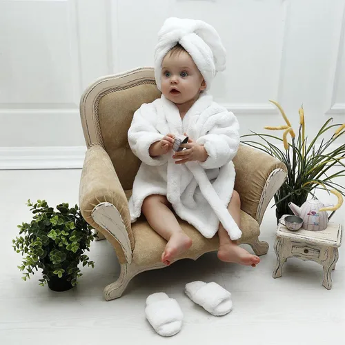 Miniatura 4 de M&G House Accesorios de fotografía para recién nacidos, trajes de baño para sesión de fotos de bebé, bata de baño para niña, 04 Blanco (6-13 Meses)