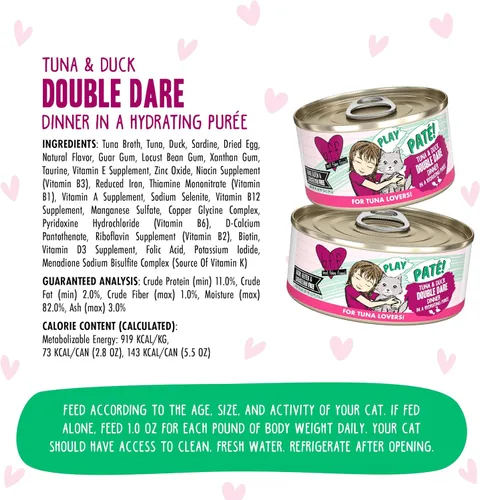 Miniatura 4 de Weruva B.F.F. Play - Best Feline Friend Paté Lovers, Aw Yeah!, Atún y pato Double Dare con atún y pato, lata de 5.5 onzas (paquete de 8)