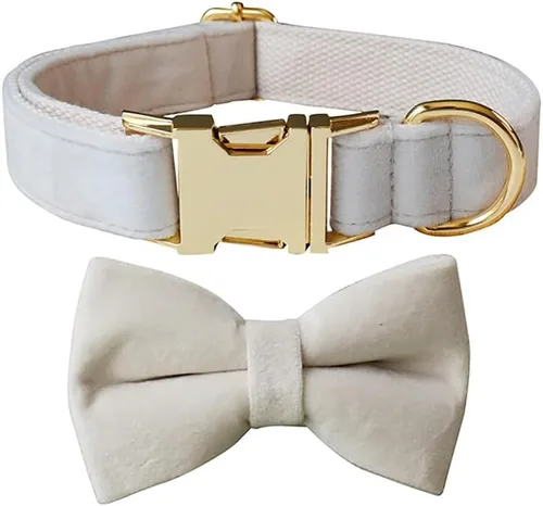 Miniatura 12 de Love Dream Collar de corbatín para perro, Collares de terciopelo para perros con corbatín desmontable y hebilla de metal, Collares de corbatín Verde