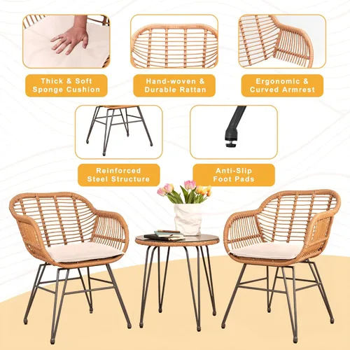 Miniatura 3 de Tappio Juego de muebles de mimbre para exteriores, 3 piezas, para patio, bistró, muebles de balcón, juegos de conversación de ratán, juego de sillas