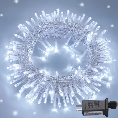 Miniatura 16 de JMEXSUSS Luces rojas blancas y azules con cable transparente, 66 pies, 200 luces LED para decoración del 4 de julio, luz de Navidad para celebración