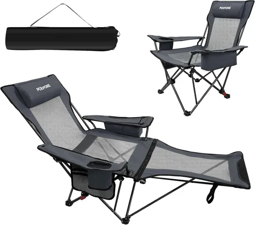 Miniatura 13 de Silla de camping reclinable de 4 posiciones con reposapiés, cómoda para adultos, tumbona plegable de 265 libras, silla de playa de malla con bolsa