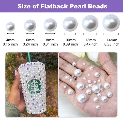 Miniatura 2 de 1500 PIEZAS 4mm Perlas Blancas de Media Parte Plana para Manualidades Joyería Álbum de Recortes Decoración de Uñas, Perlas de Parte Plana para Blanco