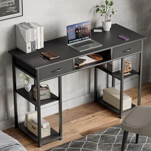 Miniatura 8 de Sweetcrispy Escritorio para juegos de computadora con cajones, 48 pulgadas, para oficina en casa, dormitorio, escritura, estudio, mesa de PC