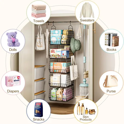 Miniatura 7 de Capacity Upgrade Edition Deeper - Organizador y almacenamiento plegable de armario de 4 pulgadas y 5 niveles, estantes de alambre y estante con 5