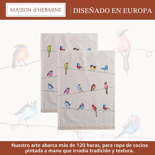Miniatura 2 de Maison d' Hermine - Juego de 2 paños de cocina, multiusos, 100% de algodón, suave y absorbente, trapo de cocina, toalla de bar, Birdies On Wire